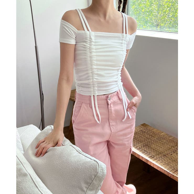 ダブルストラップシャーリング半袖Tシャツ | by muni:r | 詳細画像8 