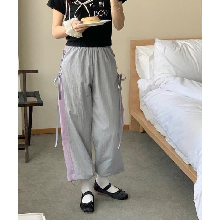 バイカラーラインレースアップパンツ | by muni:r | 詳細画像3 