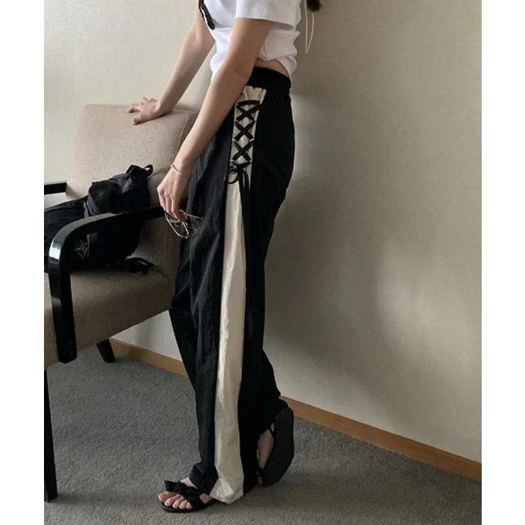 バイカラーラインレースアップパンツ | by muni:r | 詳細画像5 