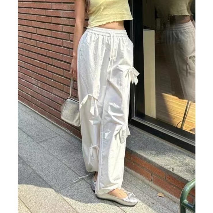 SMILELAND パンツ 大きいサイズ ストレッチ裾シャーリングカーゴ