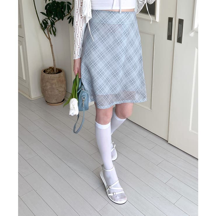 パステルシフォンチェックミディスカート | by muni:r | 詳細画像1 