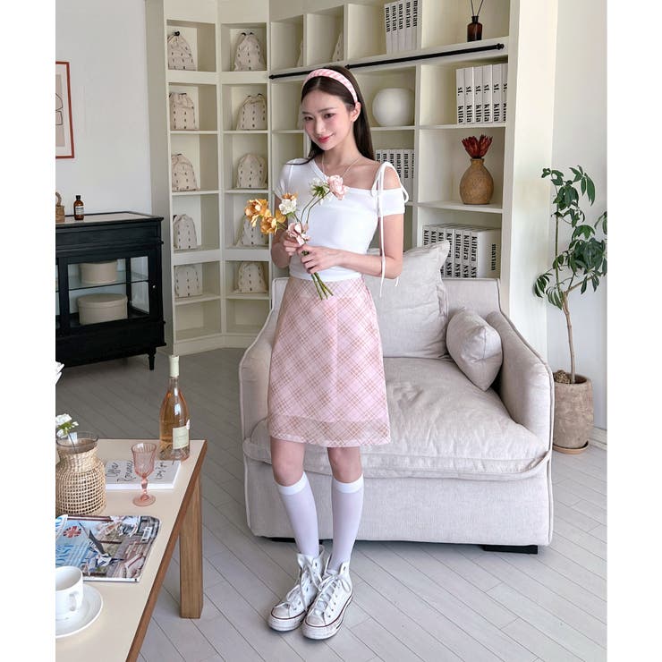 パステルシフォンチェックミディスカート | by muni:r | 詳細画像16 