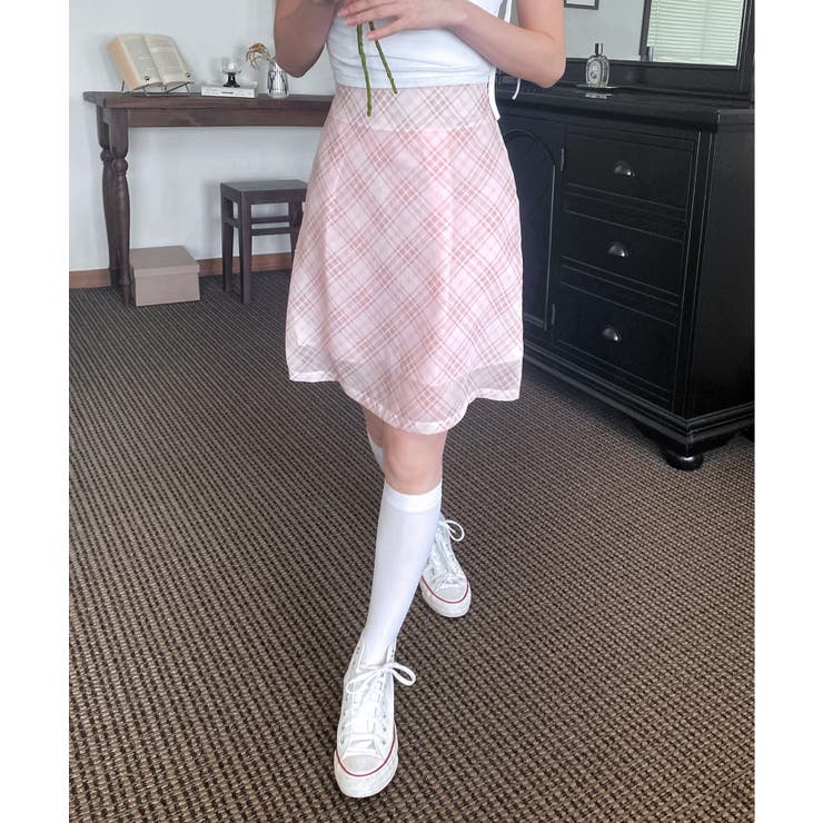 パステルシフォンチェックミディスカート | by muni:r | 詳細画像23 
