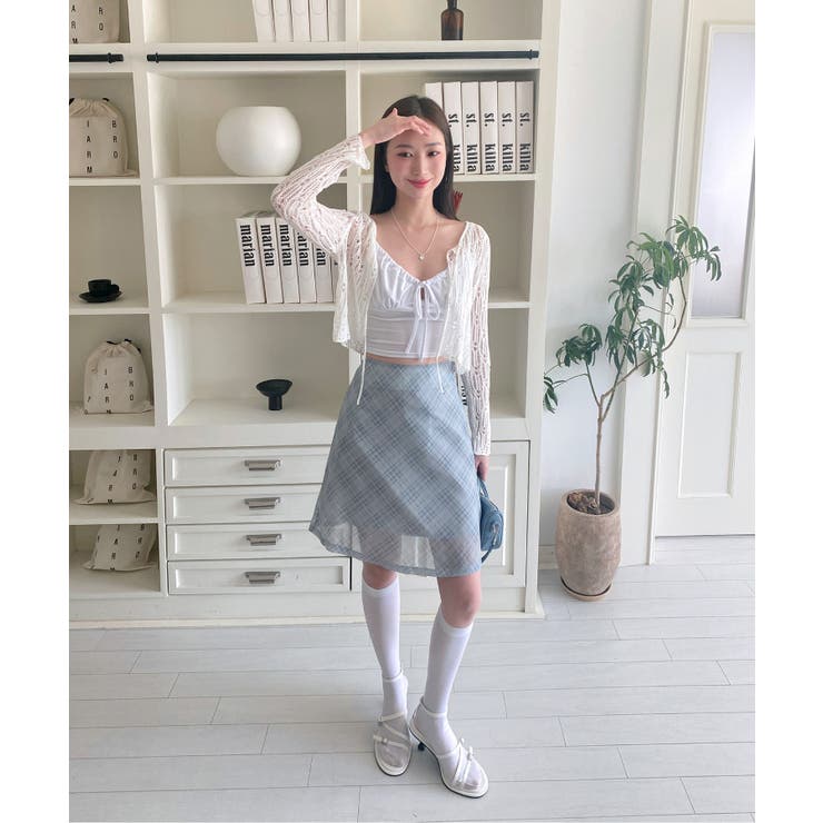 パステルシフォンチェックミディスカート | by muni:r | 詳細画像3 