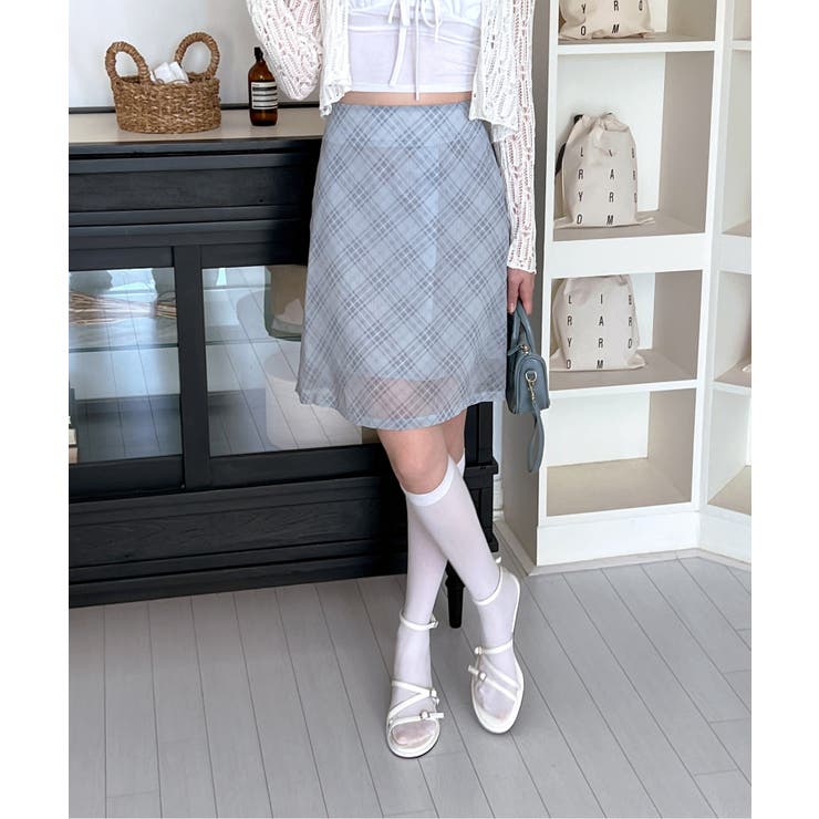 パステルシフォンチェックミディスカート | by muni:r | 詳細画像9 