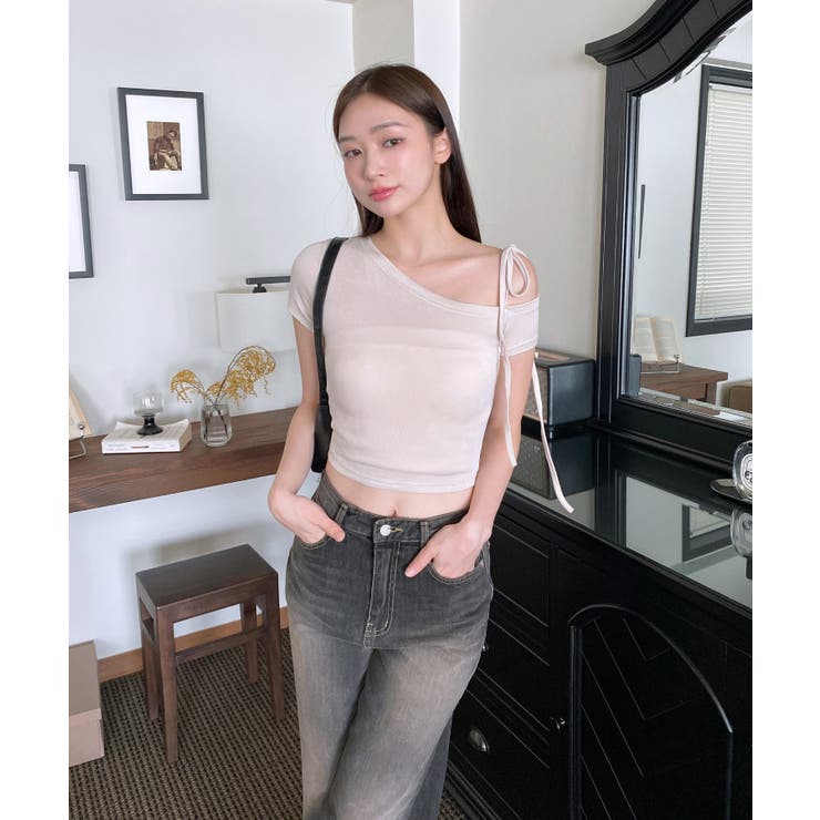 アンバランスリボンクロップド半袖Tシャツ | by muni:r | 詳細画像11 