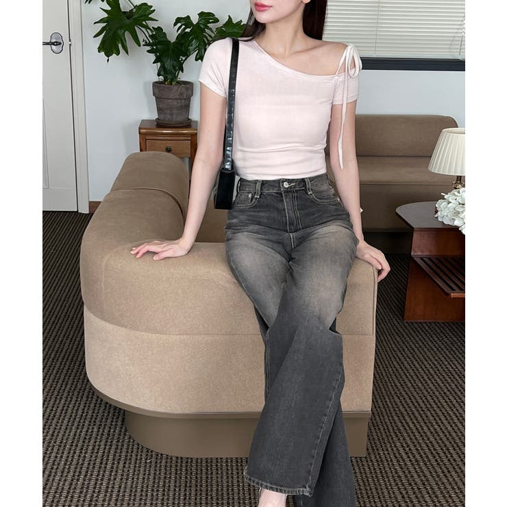 アンバランスリボンクロップド半袖Tシャツ | by muni:r | 詳細画像18 