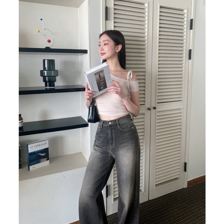 アンバランスリボンクロップド半袖Tシャツ | by muni:r | 詳細画像22 