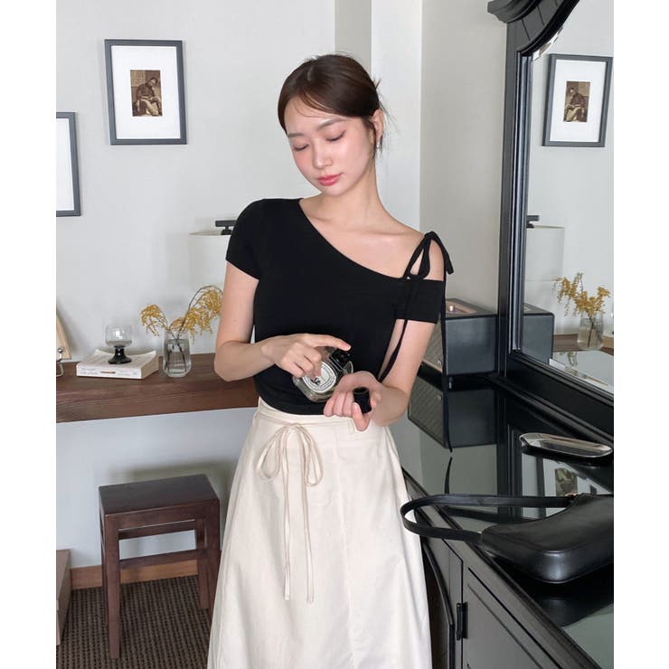 アンバランスリボンクロップド半袖Tシャツ | by muni:r | 詳細画像23 