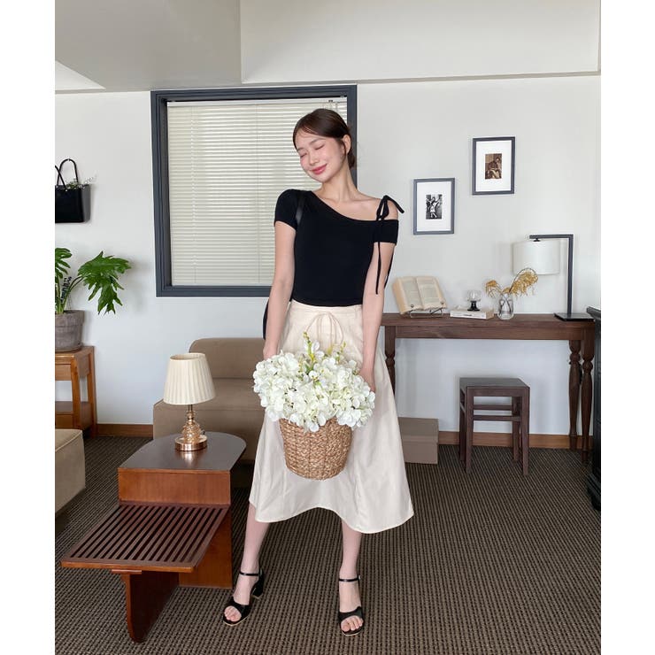 アンバランスリボンクロップド半袖Tシャツ | by muni:r | 詳細画像24 