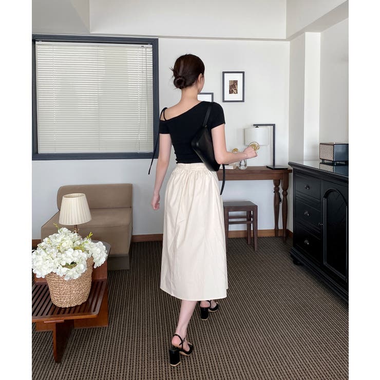 アンバランスリボンクロップド半袖Tシャツ | by muni:r | 詳細画像26 