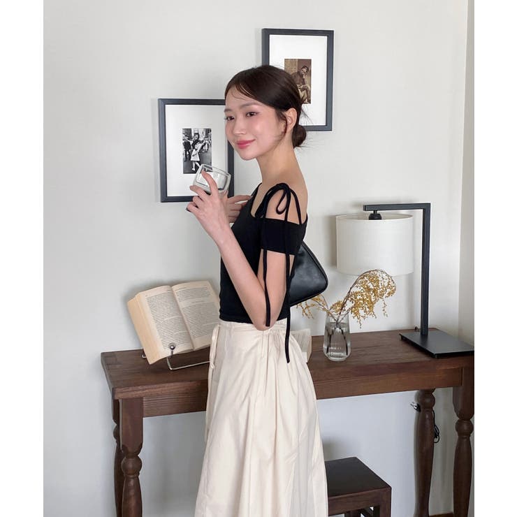 アンバランスリボンクロップド半袖Tシャツ | by muni:r | 詳細画像27 