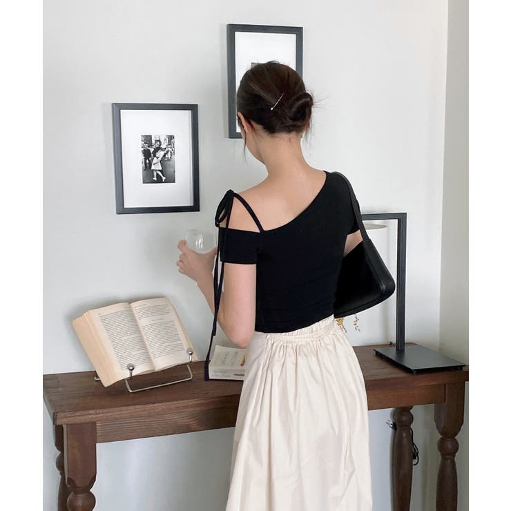 アンバランスリボンクロップド半袖Tシャツ | by muni:r | 詳細画像28 