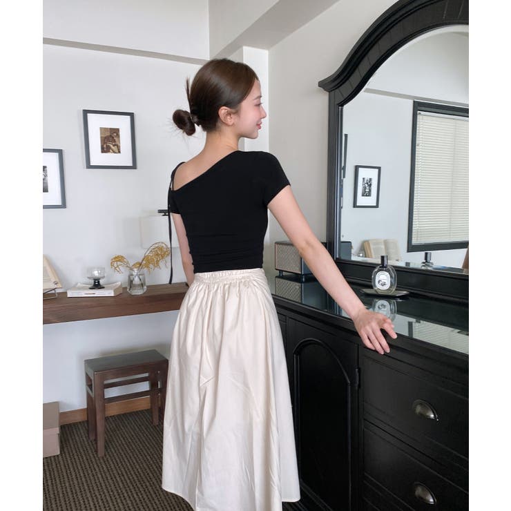 アンバランスリボンクロップド半袖Tシャツ | by muni:r | 詳細画像30 