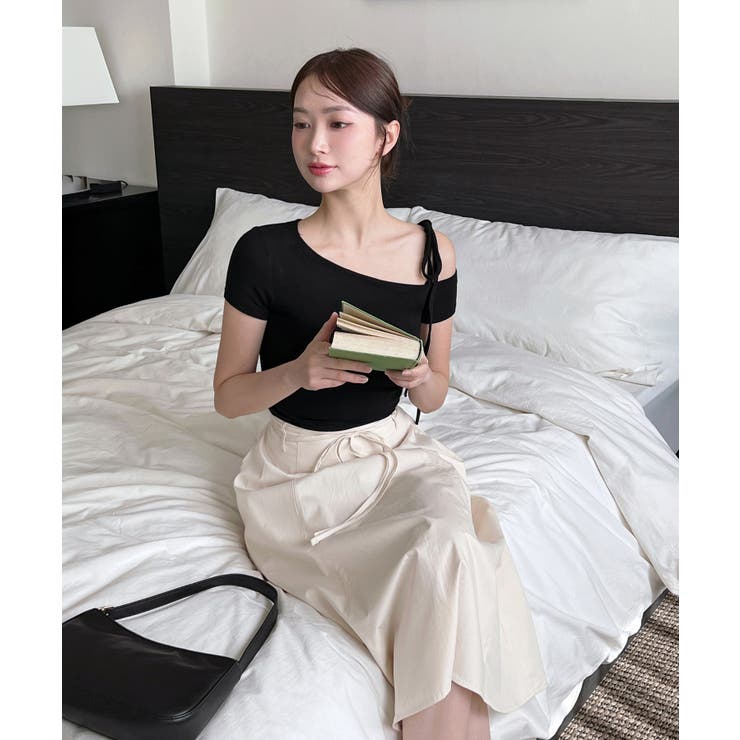 アンバランスリボンクロップド半袖Tシャツ | by muni:r | 詳細画像32 