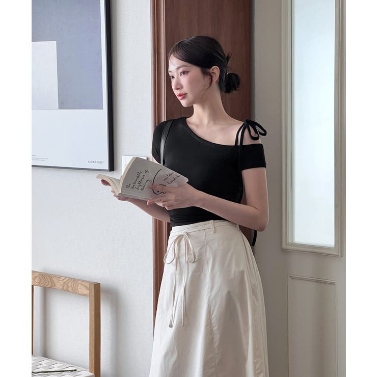 アンバランスリボンクロップド半袖Tシャツ | by muni:r | 詳細画像34 