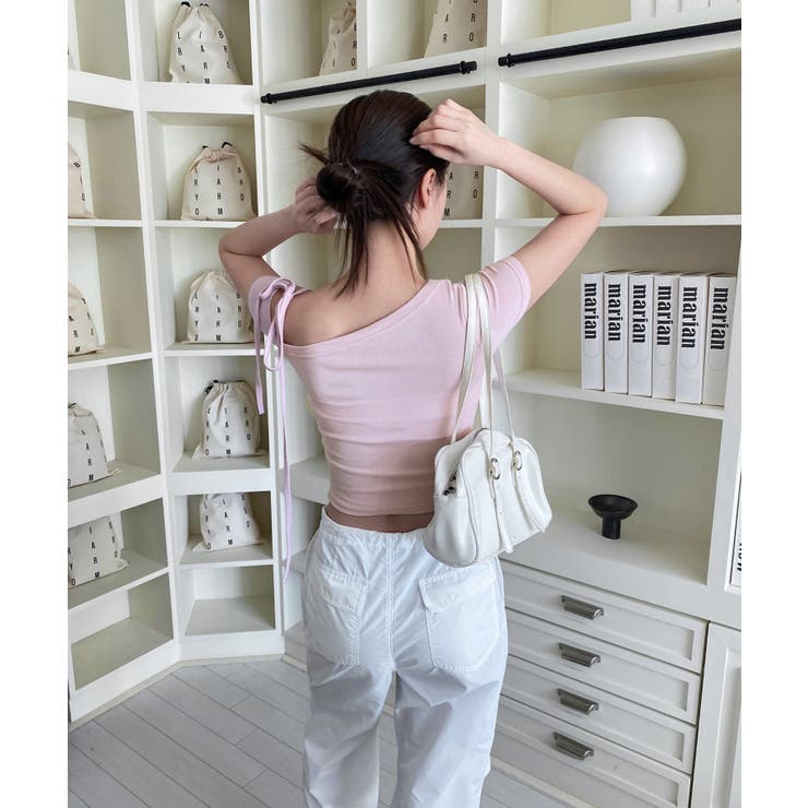 アンバランスリボンクロップド半袖Tシャツ | by muni:r | 詳細画像38 