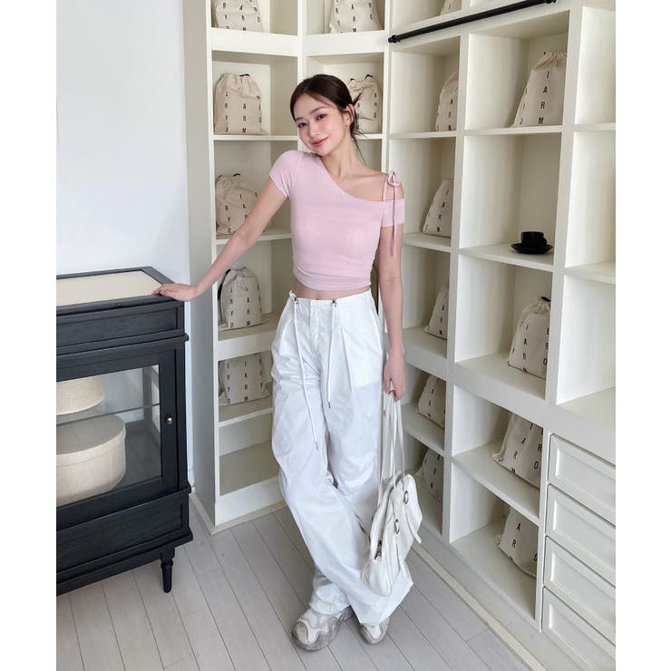 アンバランスリボンクロップド半袖Tシャツ | by muni:r | 詳細画像40 