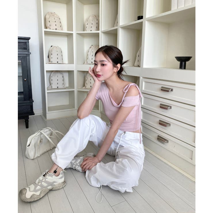 アンバランスリボンクロップド半袖Tシャツ | by muni:r | 詳細画像41 