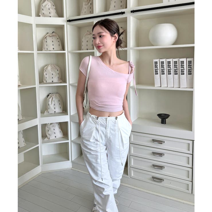 アンバランスリボンクロップド半袖Tシャツ | by muni:r | 詳細画像44 