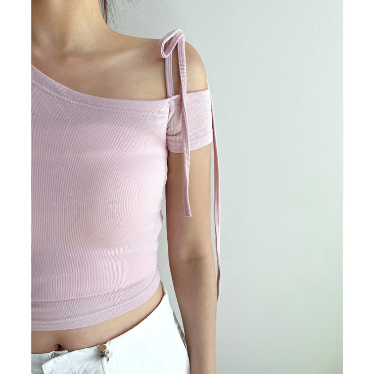 アンバランスリボンクロップド半袖Tシャツ | by muni:r | 詳細画像46 