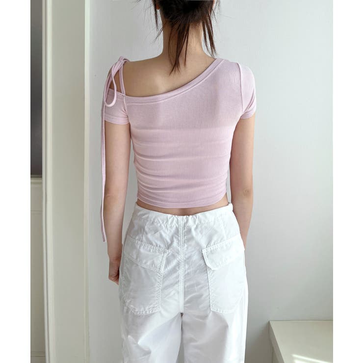 アンバランスリボンクロップド半袖Tシャツ | by muni:r | 詳細画像47 