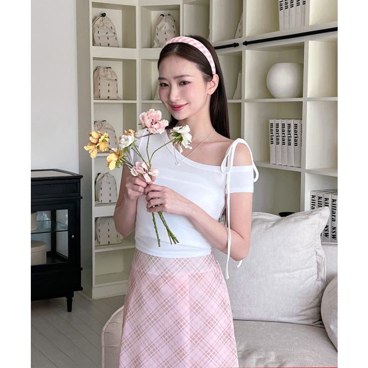 アンバランスリボンクロップド半袖Tシャツ | by muni:r | 詳細画像5 