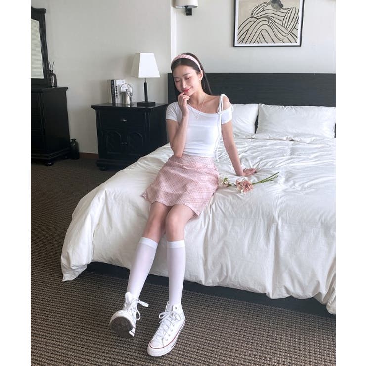 アンバランスリボンクロップド半袖Tシャツ | by muni:r | 詳細画像6 