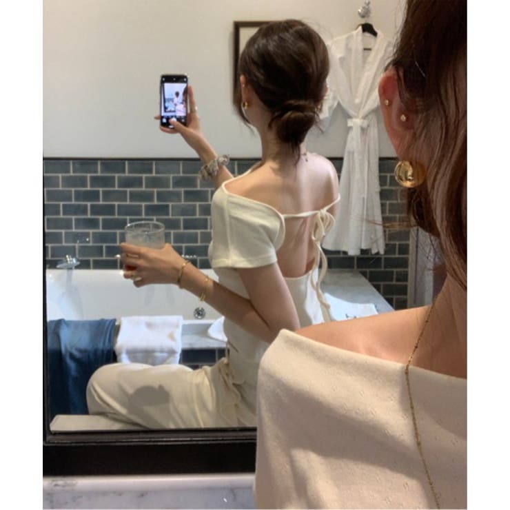 バックレスオフ半袖Tシャツ | by muni:r | 詳細画像12 