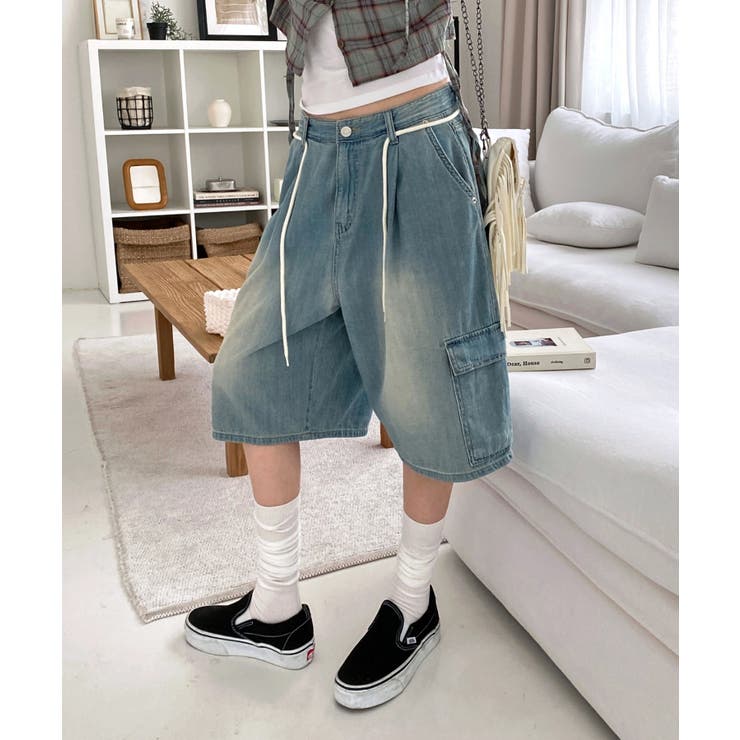 バミューダカーゴストリングデニムパンツ | by muni:r | 詳細画像1 