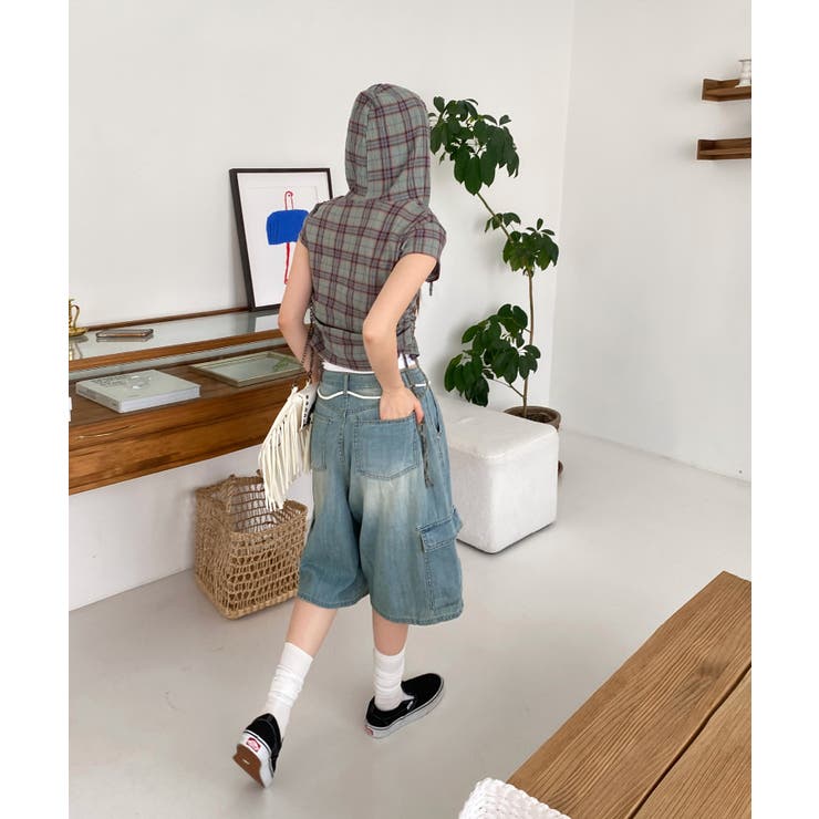 バミューダカーゴストリングデニムパンツ | by muni:r | 詳細画像11 