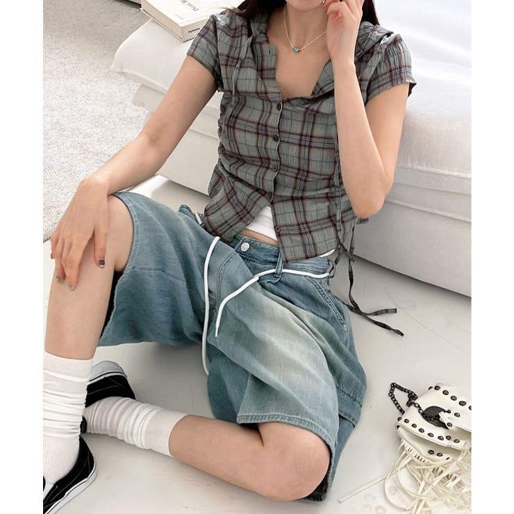 バミューダカーゴストリングデニムパンツ | by muni:r | 詳細画像13 