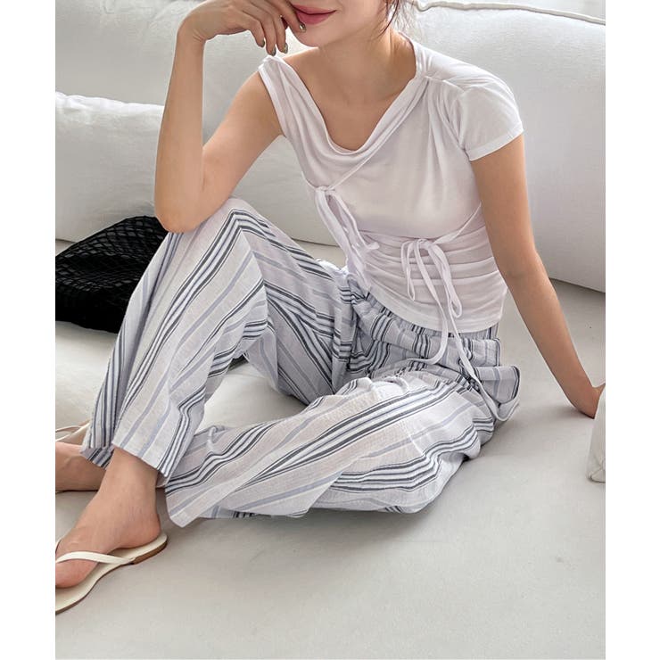 リネンストライプバンディンルーズパンツ | by muni:r | 詳細画像13 