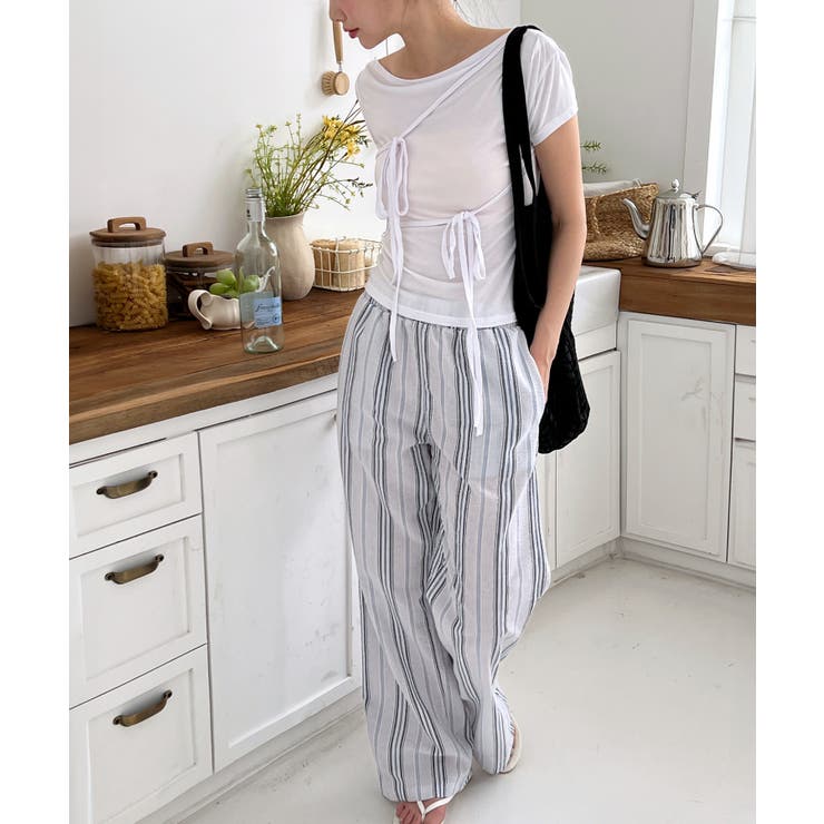 リネンストライプバンディンルーズパンツ | by muni:r | 詳細画像5 