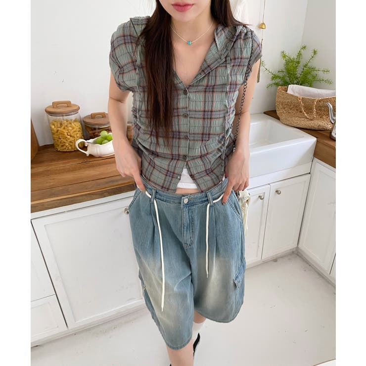 チェックフードシャーリングブラウス | by muni:r | 詳細画像1 