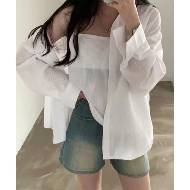 シアーストライプキャミソール+シャツSET | by muni:r | 詳細画像10 