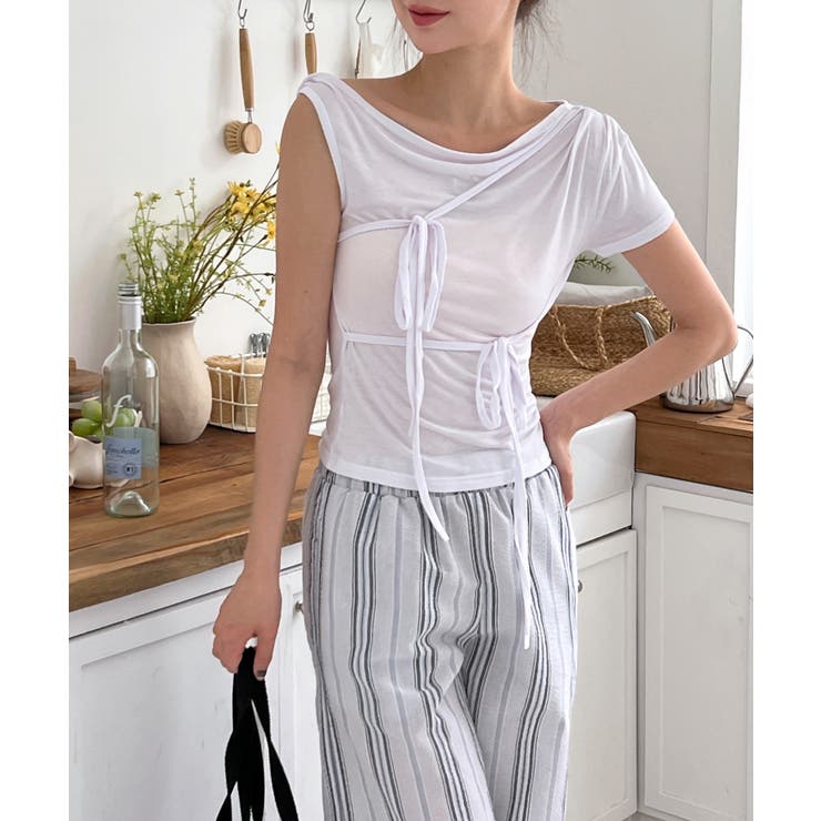 アンバランスリボンストラップTシャツ | by muni:r | 詳細画像13 