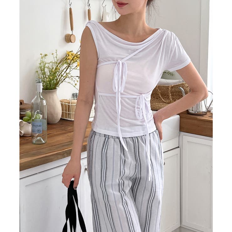 アンバランスリボンストラップTシャツ | by muni:r | 詳細画像20 