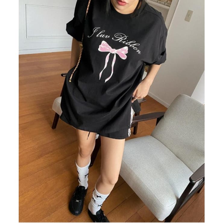 スリットリボンプリントルーズTシャツ | by muni:r | 詳細画像11 