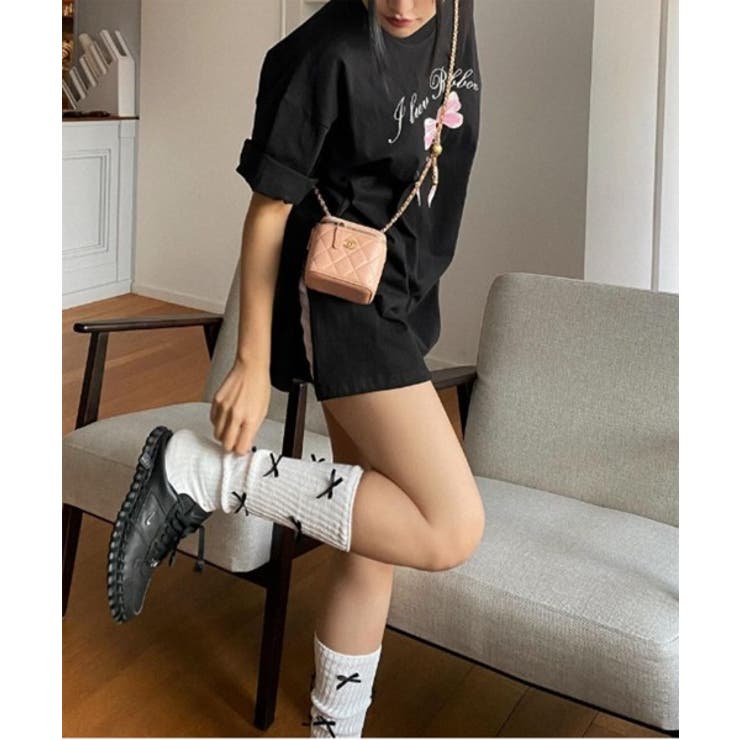 スリットリボンプリントルーズTシャツ | by muni:r | 詳細画像12 