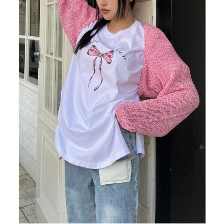 スリットリボンプリントルーズTシャツ | by muni:r | 詳細画像3 