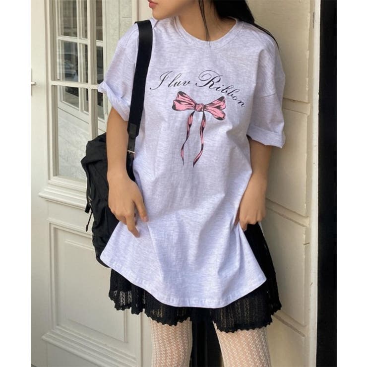 スリットリボンプリントルーズTシャツ | by muni:r | 詳細画像4 