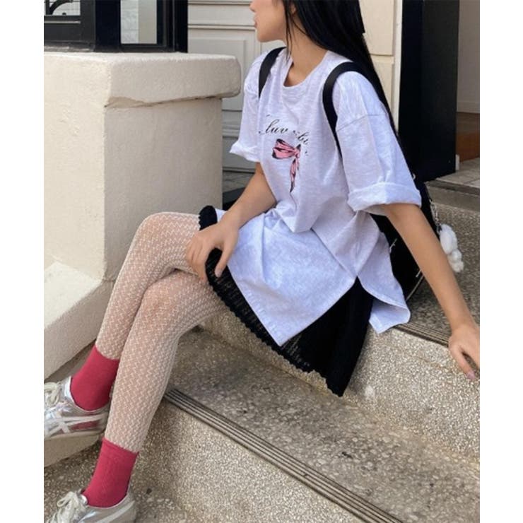 スリットリボンプリントルーズTシャツ | by muni:r | 詳細画像6 