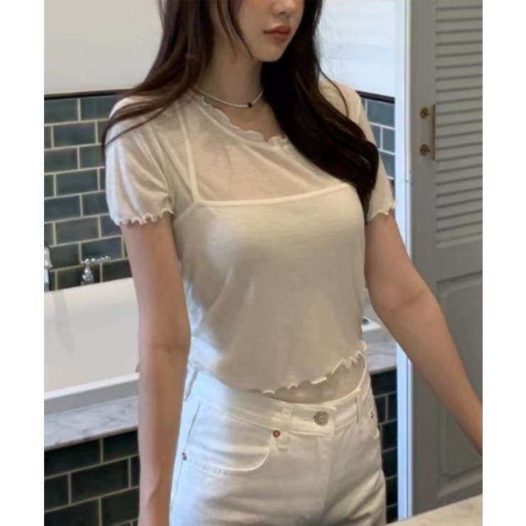 レイヤードウェーブ半袖Tシャツ＋キャミソールSET | by muni:r | 詳細画像1 