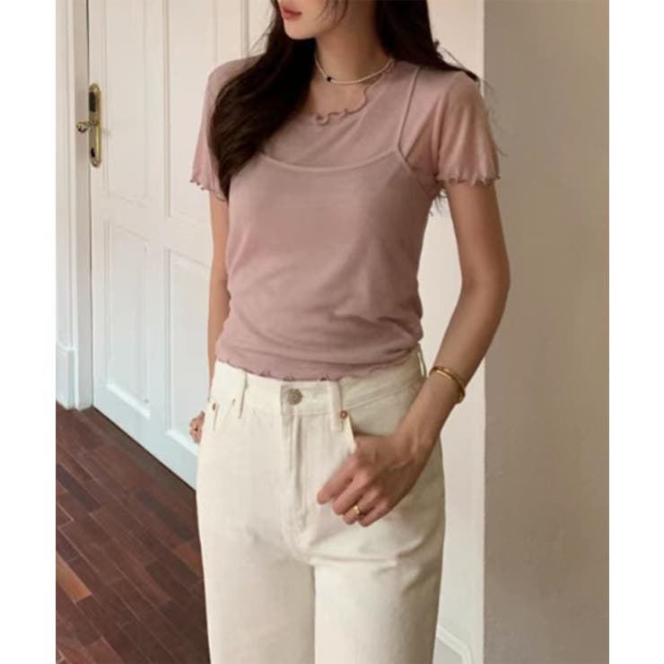 レイヤードウェーブ半袖Tシャツ＋キャミソールSET | by muni:r | 詳細画像11 