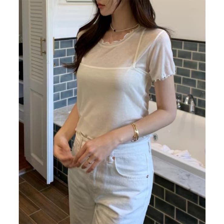 レイヤードウェーブ半袖Tシャツ＋キャミソールSET | by muni:r | 詳細画像2 