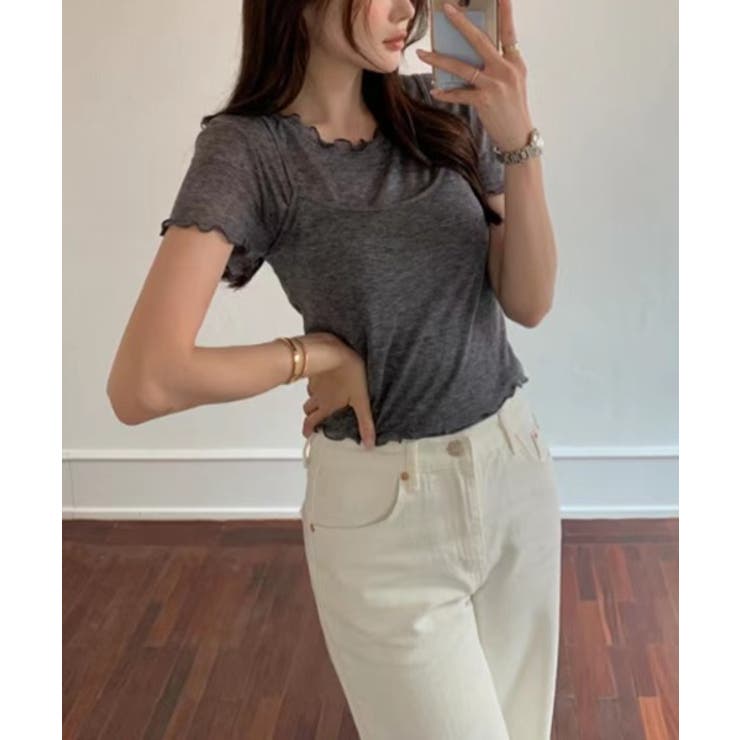 レイヤードウェーブ半袖Tシャツ＋キャミソールSET | by muni:r | 詳細画像4 