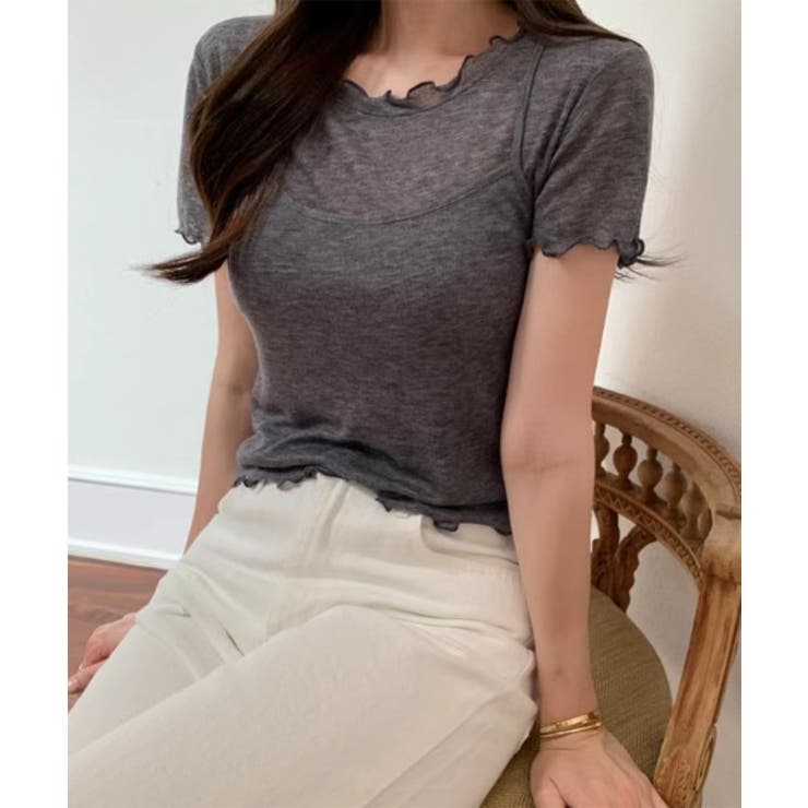 レイヤードウェーブ半袖Tシャツ＋キャミソールSET | by muni:r | 詳細画像5 