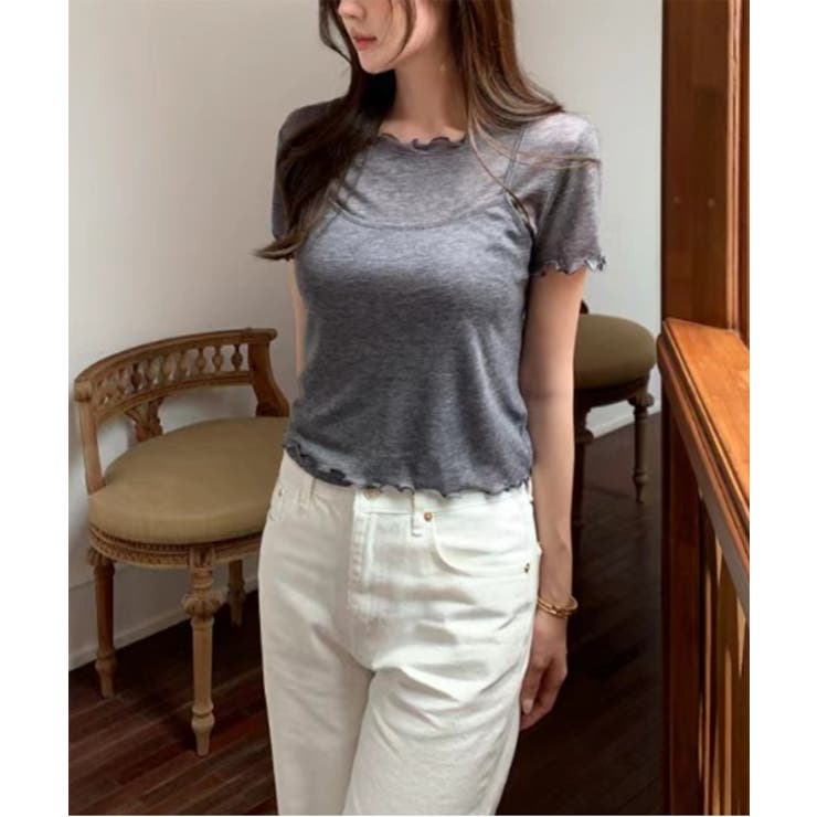 レイヤードウェーブ半袖Tシャツ＋キャミソールSET | by muni:r | 詳細画像6 