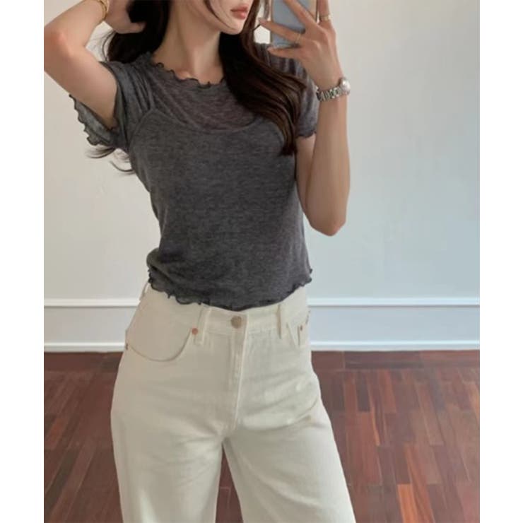 レイヤードウェーブ半袖Tシャツ＋キャミソールSET | by muni:r | 詳細画像7 